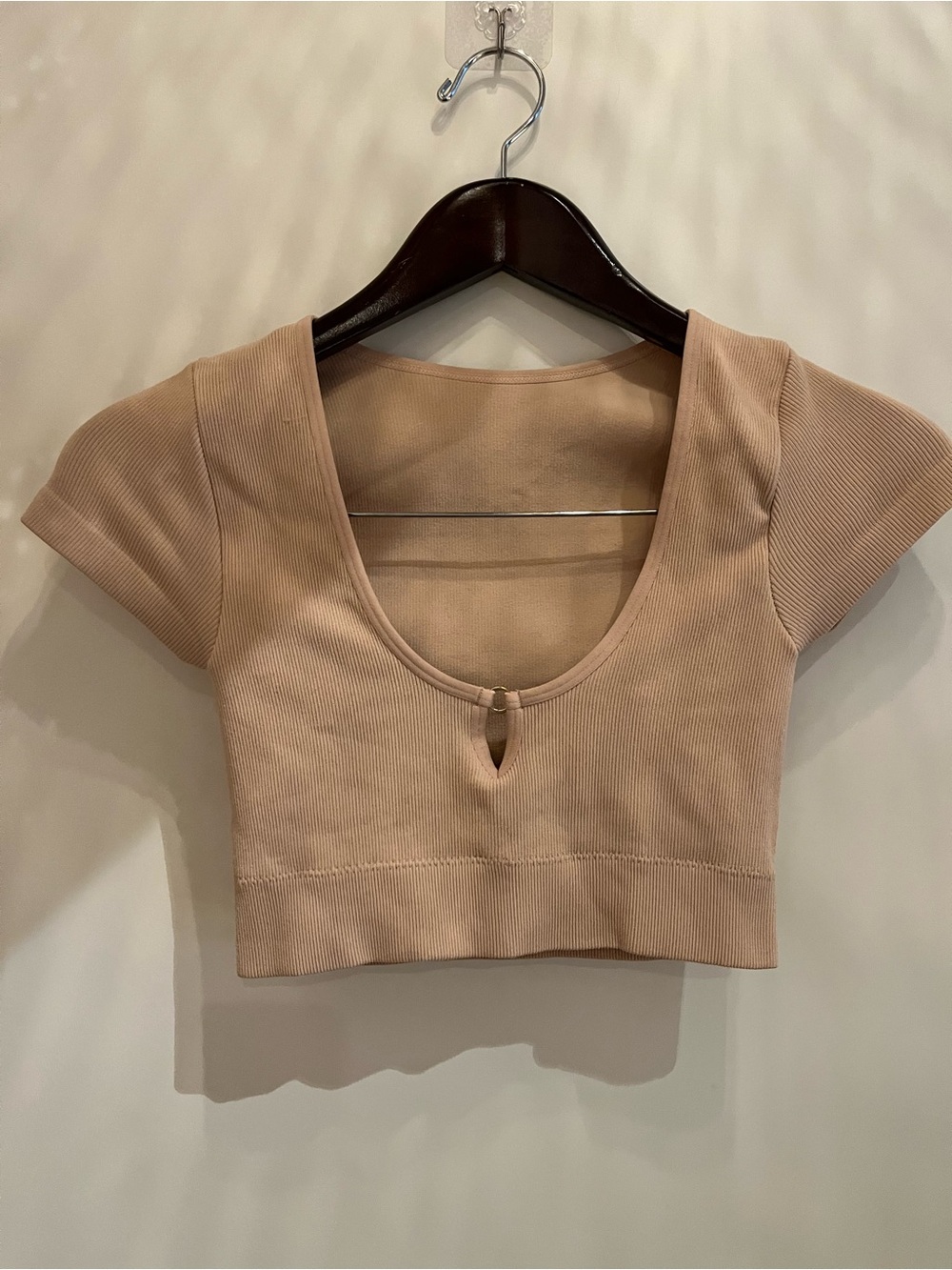 aerie Ribbed Scoop Neck Crop Top in Beige